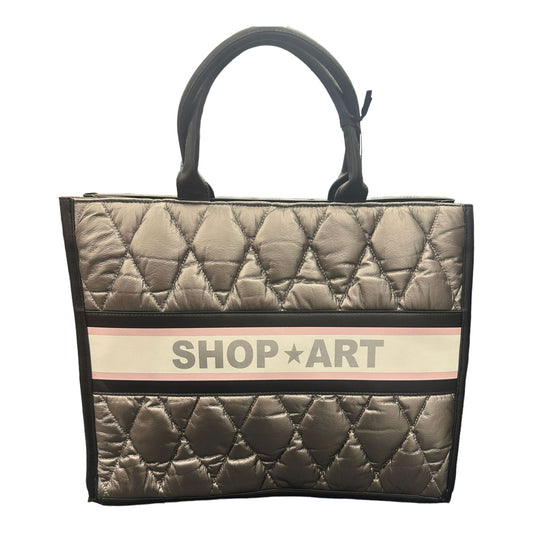 Shop Art Tote Bag Silver e Nero con Maxi Logo Outlet Donna Borsa