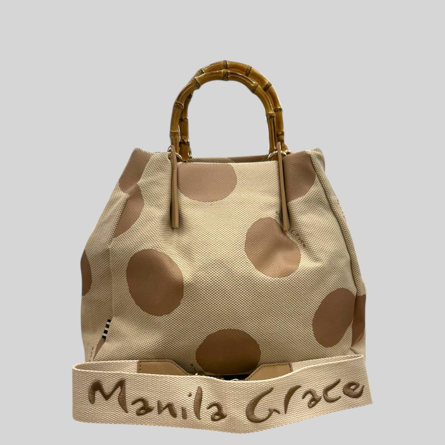 MANILA GRACE BORSA TOTE MEDIUM SIZE CON MANICO IN LEGNO E TRACOLLA