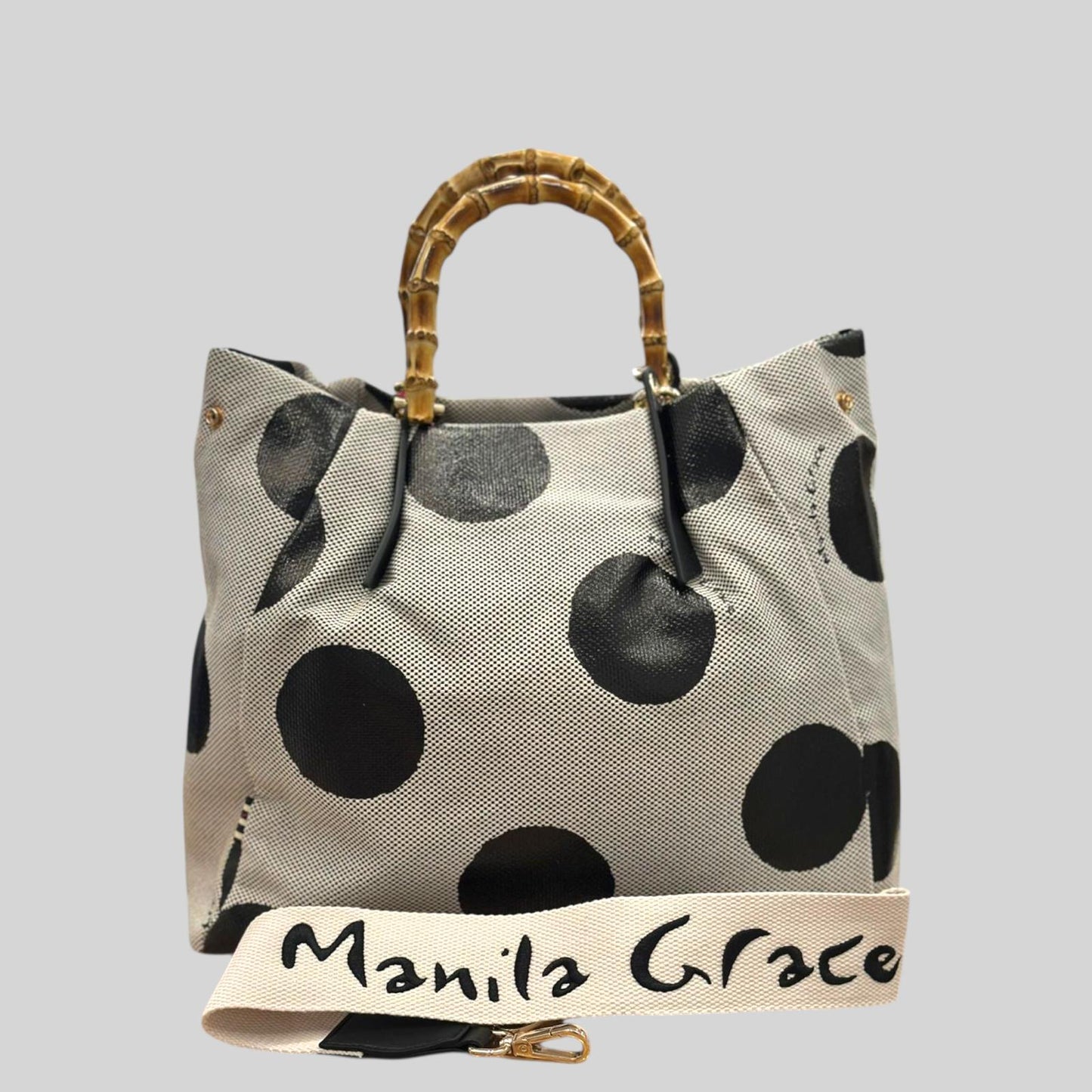 MANILA GRACE BORSA TOTE MEDIUM SIZE CON MANICO IN LEGNO E TRACOLLA