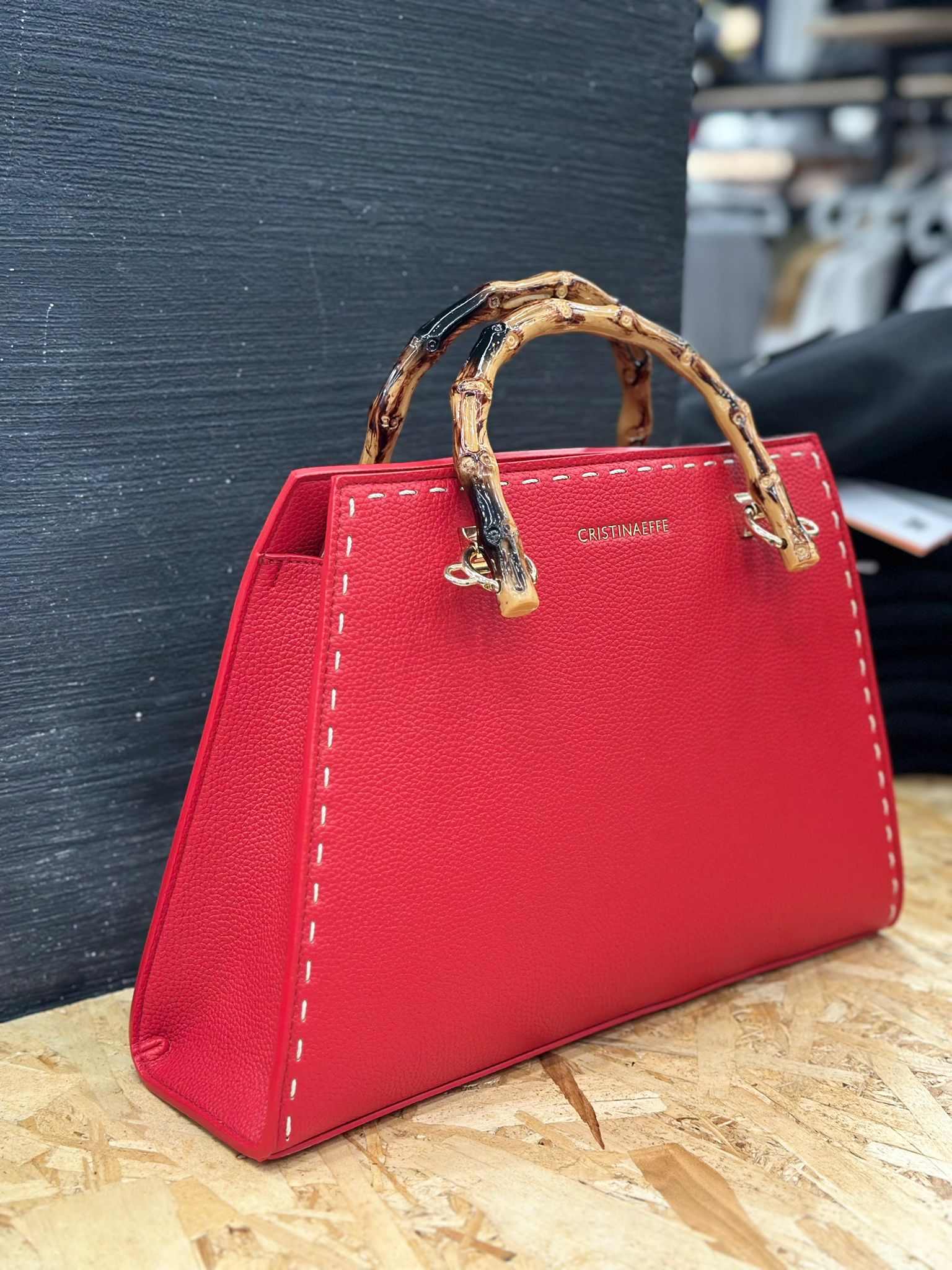 Cristina EffeBorsa Rigida con Manico in Bamboo