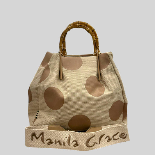 MANILA GRACE BORSA TOTE MEDIUM SIZE CON MANICO IN LEGNO E TRACOLLA