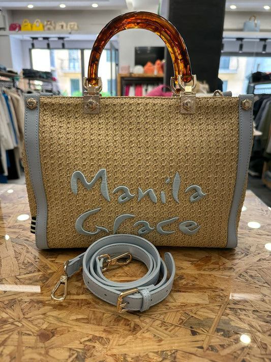MANILA GRACE BORSA SHOPPING MEDIA CON MANICI IN LEGNO E TRACOLLA
